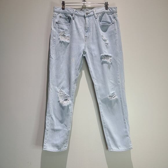 GAP Jeans Women's 29 Slouch Powder Light Wash Indigo Distressed Denim Loose - Picture 1 of 14